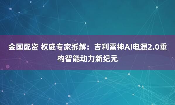 金国配资 权威专家拆解：吉利雷神AI电混2.0重构智能动力新纪元